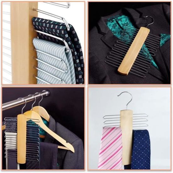 2 Pièce Cravates Bois Cintre, Porte Cravate, Cintre Porte, avec 20 Cloisons  Métalliques et Crochet Rotatif à 360 Degrés, pour éc317 - Cdiscount Maison