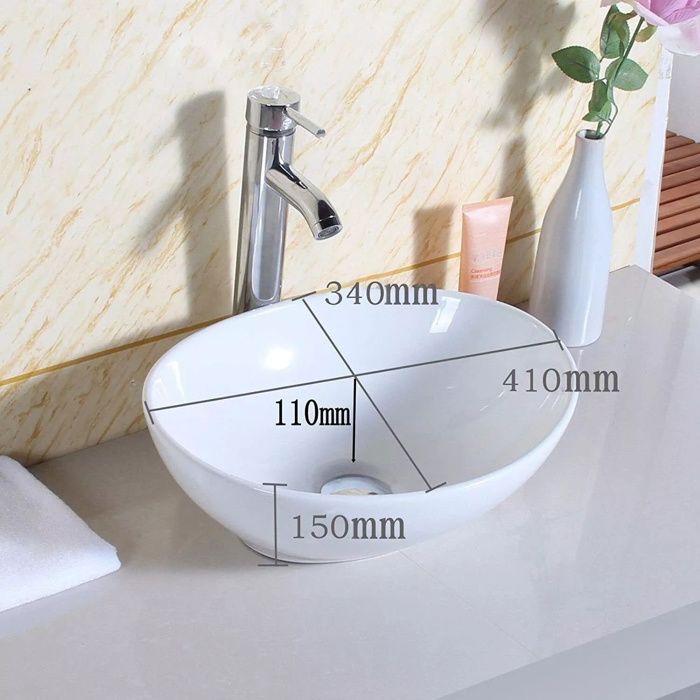 Lavabo à Poser Céramique Ovale Blanc - Dimensions 605x380x125 Mm, Marque Bestpriceparts