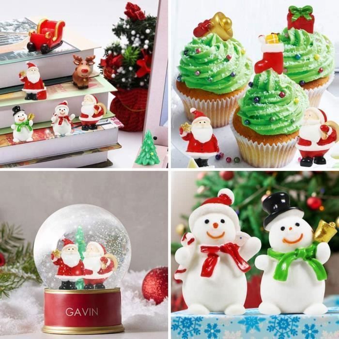 18 Pièces Figurine Noel Miniature Resine, FUKPO Mini Figurine De Noel Petit Personnage Décoration, Sujet De Noel Petite Decoration Noel Table Deco Sapin Noel Père Noël Cadeau Bonhomme De Neige