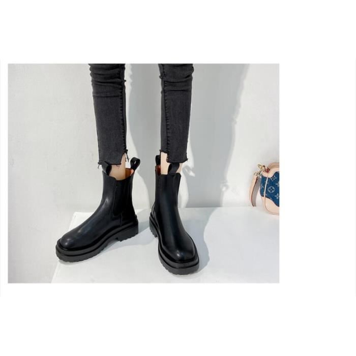 Bottes basses noires pour femme Chelsea boots paisses Automne