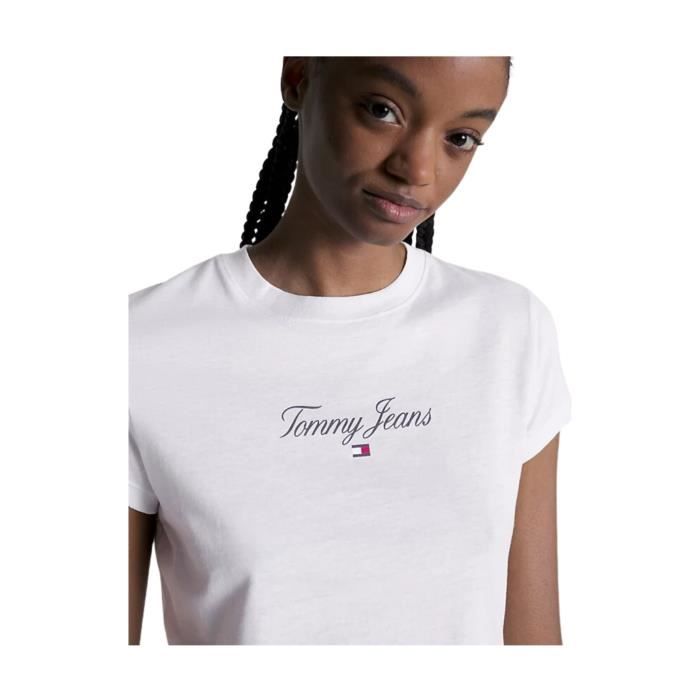 T shirt femme Tommy Hilfiger Blanc Ajustee Manches courtes Blanc Cdiscount Pret a Porter