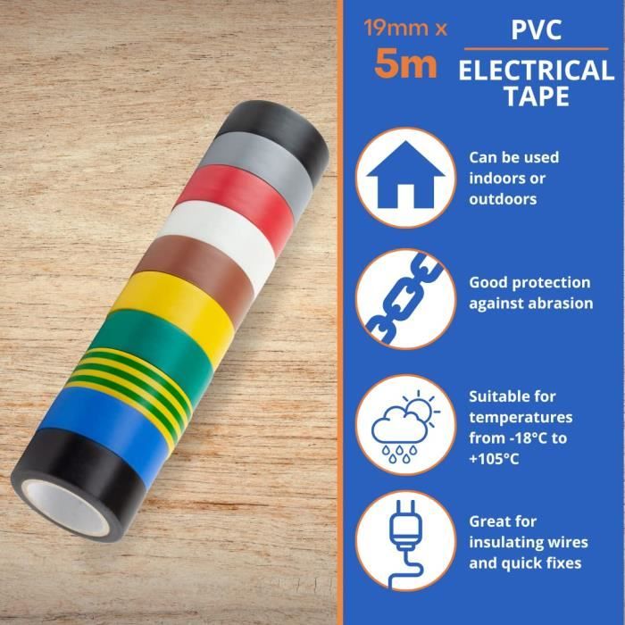 GTSE Lot de 10 rouleaux de ruban adhésif isolant en PVC pour isoler, réparer et protéger les