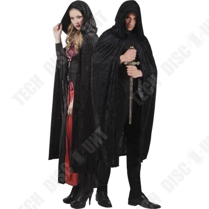 Cape à Capuchon Noire PROUMHANG - Déguisement Vampire, Magicien, Halloween, Noël, Taille S à XXL