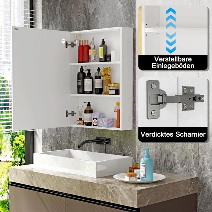 Armoire Salle De Bain Avec Miroir éclairage LED - 60x15x80 Cm, Blanc - Antibuée, Prise Intégrée, 2 étagères Réglables - Pour Mur Ou Encastrement