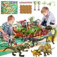 Dinosaure Jouet 58pcs avec Tapis de Jeu, Boite Figurines de Dinosaures Réaliste Cadeau Éducatif pour Enfant-0