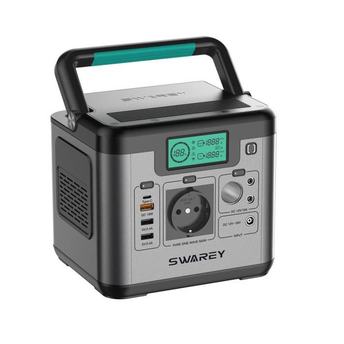 SWAREY Générateur Electrique Portable 518Wh Batterie Externe 220V Super  Silencieux Sortir AC/USB/Type-C/QC 3.0 (S500(500W)) : : Jardin
