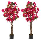 Lot 2 Arbres Artificiels Bougainvillier de 120 cm - COSTWAY - Plante Fleurie Faussée en Pot de Pépinière Fleurs Rose en Pleine