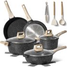 Batterie De Cuisine Induction 13 pièces JUST PERFECTO - Set De Casseroles Et Poeles - Tous Feux Dont Induction - Aluminium - Noir