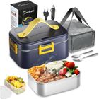 EKESOR Lunch Box isotherme Chauffante 1.8L 75W Chauffé 12V 24V 220V Chauffe-Aliments Portable Récipient en Acier Inoxydable -bleu