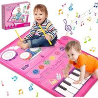 Tapis Piano et Batterie Bebe Jouets Musicaux d'éveil - Jouets pour Bébé 1 an - 2 en 1 - Blanc - Taille 80*50cm