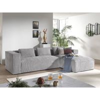Canapé d'angle Stella en velours côtelé 4 places - Style contemporain - Gris clair