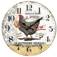 Horloge murale ronde décorative en bois MDF, décoration murale rustique française avec poule vintage rétro 34 cm 27816RGSG