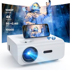 Vidéoprojecteur Projecteur Natif Full HD 1080P, 5G WiFi Bluetooth Rétroprojecteur 10000Lux Home Cinema Vidéoprojecteur 4K Supporte 300''.[Z77]
