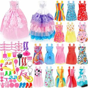 ACCESSOIRE POUPÉE Ensemble 73pcs Accessoires pour Poupée Barbie Vêtements Robe de Soirée Chaussures Sac Collier Cintre Jouet Fille Cadeau