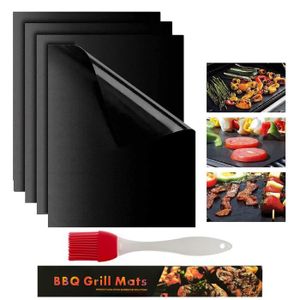 3x BBQ Grill Plaque Chauffante Doublure Réutilisable Non-Stick Silicone Lavable au Lave-vaisselle Noir 