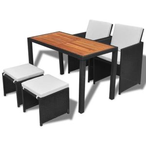 Ensemble table et chaise de jardin Salon de jardin encastrable 5 pcs Rotin et bois d'acacia Noir