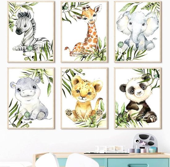 Déco Toile Bébé Animaux - Impression HD Imperméable - Pour Chambre Enfant Et Salle De Bain