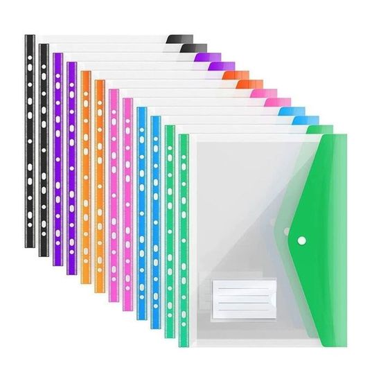 QWORK Lot De 12 Pochette Plastique A5 Avec Bouton Pression - Porte-Documents Transparents