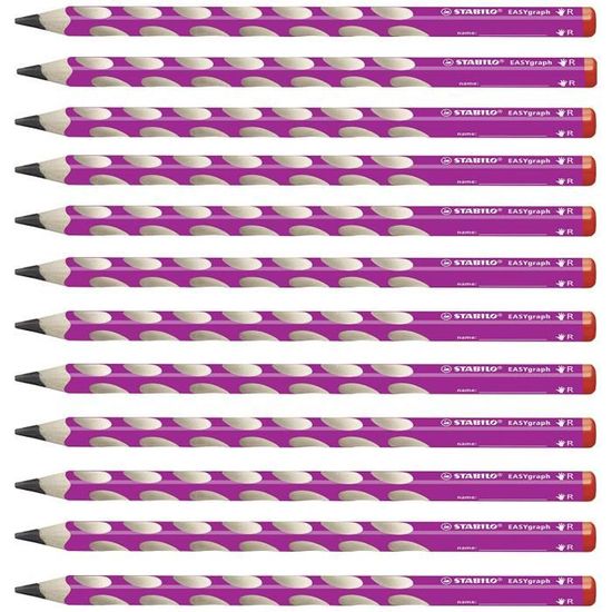 STABILO  EASYgraph - Lot de 12 crayons graphite ergonomiques HB (rose) - Droitier - 322/01-HB