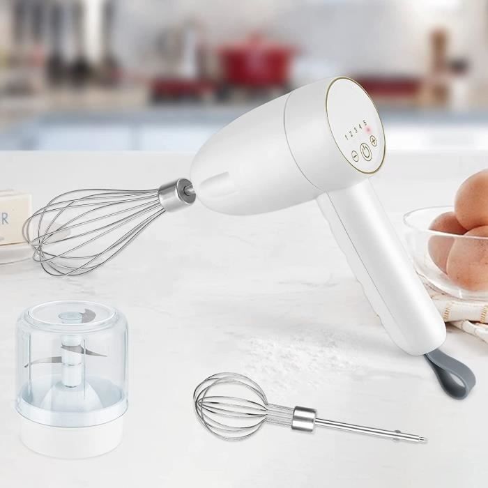 Batteur à Main électrique Sans Fil Behogan - 4 Vitesses, 2 Fouets Inox, Batterie USB 1500mAh - 10