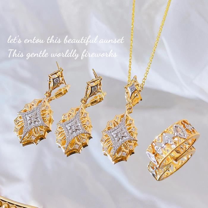 3 pièces/ensemble mode femmes plaqué or 18 carats collier de fête de mariage ensemble de bijoux pour femmes