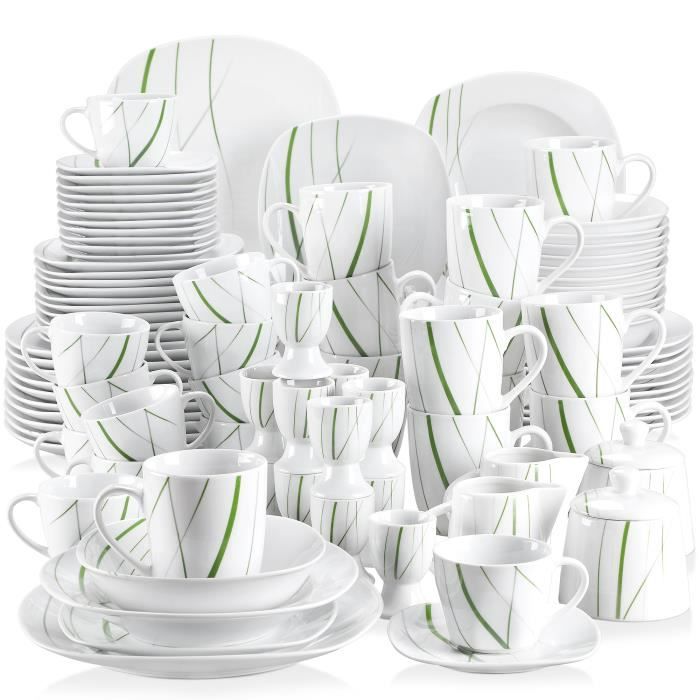 VEWEET, série Aviva, Service de Table, 100 pièces en Porcelaine pour 12 Personnes