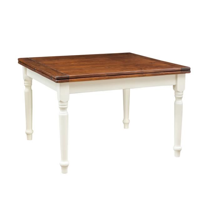 Table à rallonge champêtre en bois massif structure blanche antique plan noyer L120xPR120xH80 cm