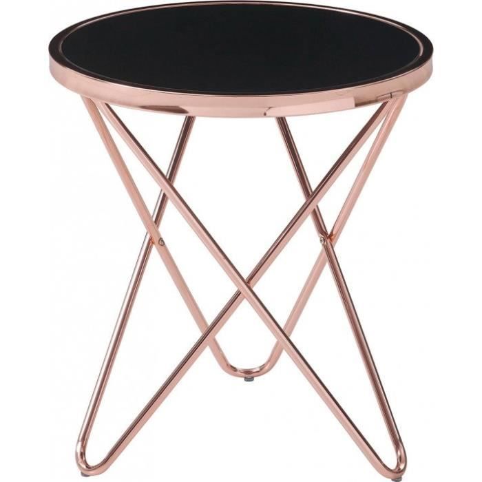 Table d'appoint plateau verre noir piétement métal 50 Noir