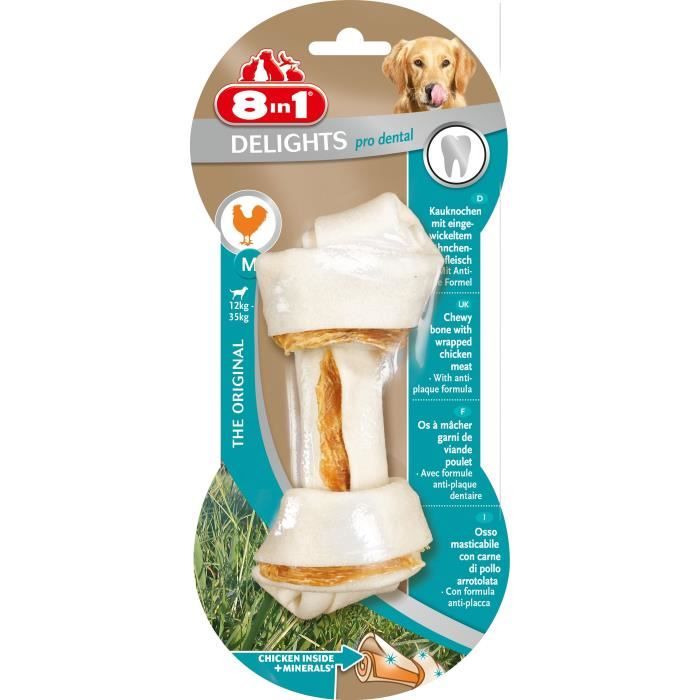 8in1 Os à mâcher au poulet Dental Delights - Taille M - Pour chien