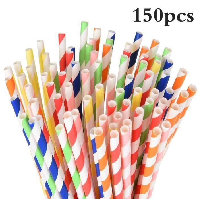 150PCS Uarter Pailles de papier colorées jetables mis pailles à boire biodégradables, mariages, fêtes et baby showers