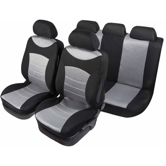 Kit Complet Housses de Siège Urban Universel pour Voiture Couleur Noire - Gris Jaquard Point Ajouré