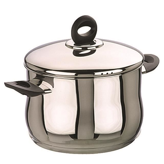 MARMITE BOMBEE INOX 0 20 CM ANSES BAKELITE ET COUVERCLE INOX. FOND SANDWICH. TOUS FEUX DONT INDUCTION. PASSE AU LAVE-VAISSELLE. T...