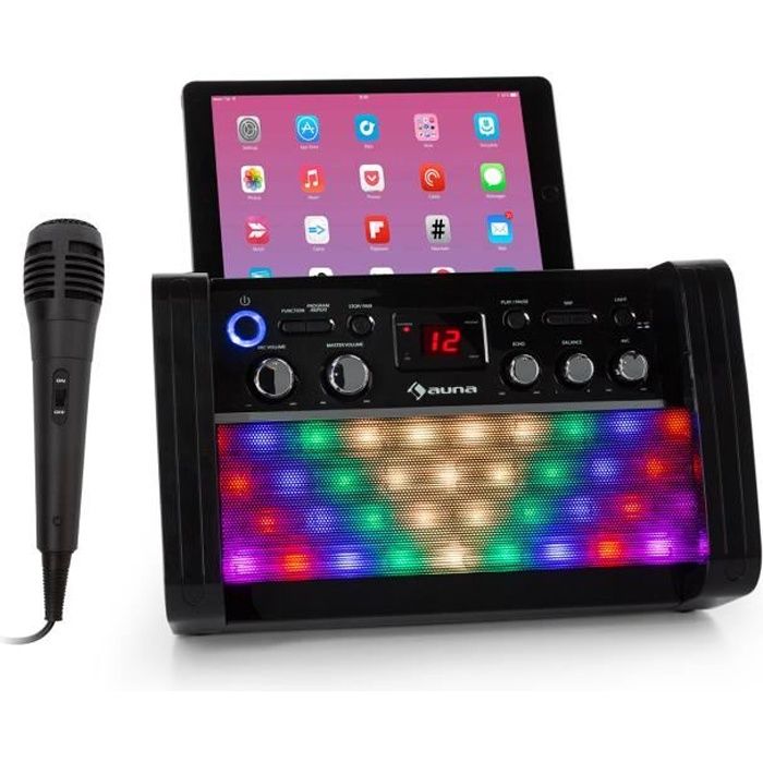 auna DiscoFever 2.0 Systeme karaoké Bluetooth - Lecteur CD--CD+G-- Effet LED Disco - Noir