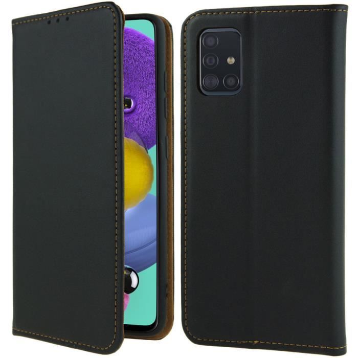Coque Samsung Galaxy A51 Housse Etui Cuir Véritable - Noir - AVSCASE