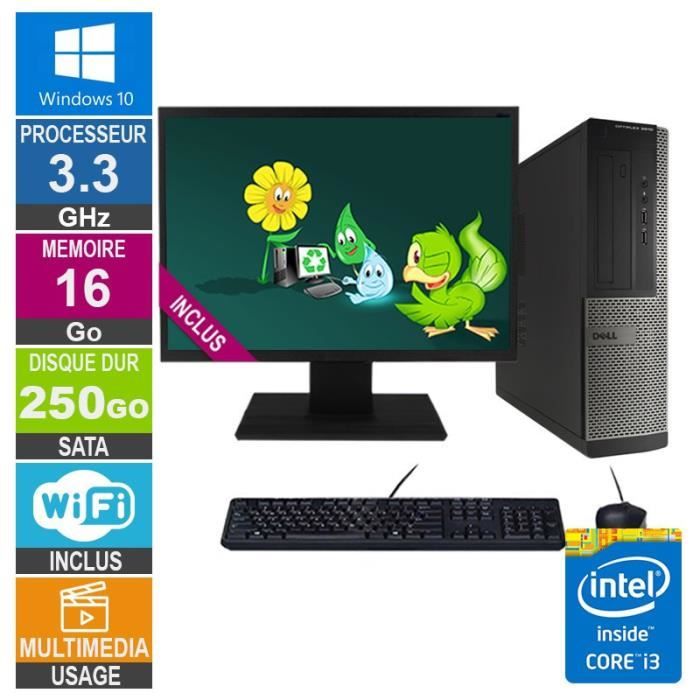 PC Dell Optiplex 3010 DT i3-3220 3.30GHz 16Go/250Go Wifi W10 + Ecran 24