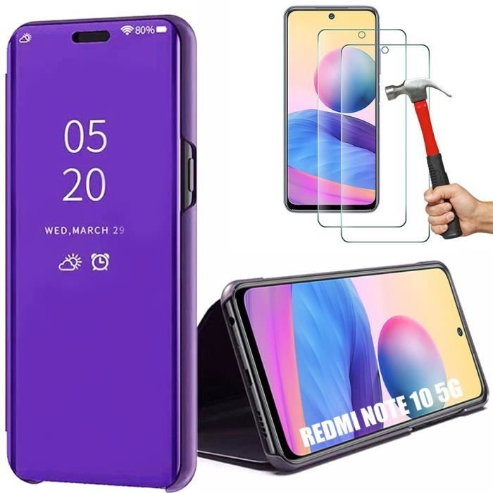 Coque Violet pour Redmi Note 10 5G + 2 Verres Trempés. Coque Effet Miroir Protection Anti-Rayures