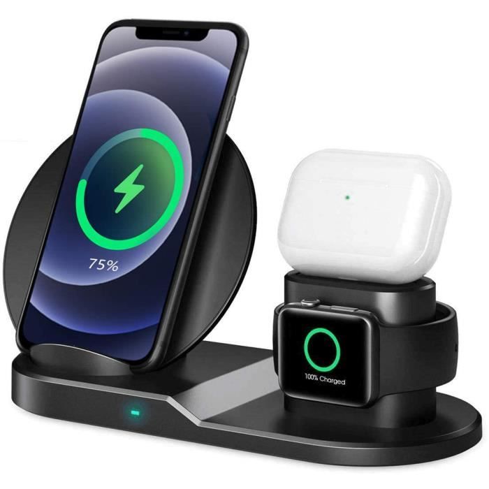 Chargeur sans fil Qi, chargeur 3-en-1, station d'accueil pour chargeur sans fil pour plusieurs appareils, pour Apple/Huawei/Xiaomi