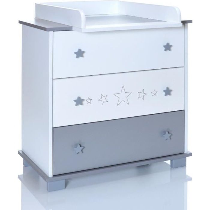 Commode de Langer GRIS STARS - 3 Tiroirs avec Dispositif à Langer Bebe Amovible: Bébés & Puériculture