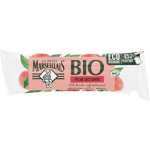 LE PETIT MARSEILLAIS Gel douche Bio - Rafraichissant au PH Neutre Pêche Nectarine - Berlingot Recharge - 250 ml