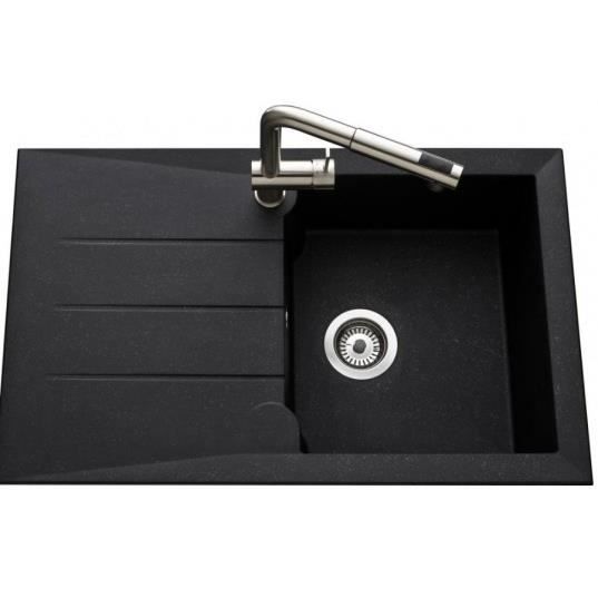 Evier à encastrer Slam 1 cuve + 1 égouttoir noir EV185 129