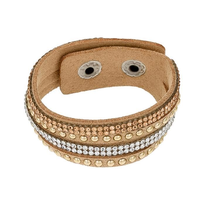 Mes-bijoux.fr - Bracelet Femme Alcantara Beige et ornée de Cristaux de Swarovski Element - WRG248MXSgv