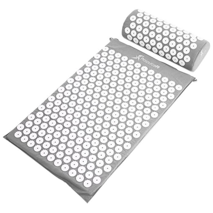 Tapis d'acupuncture Massage,Tapis d'Acupression Kit,Tapis de yoga, massage,Tapis d'acupression et Oreiller d'acupuncture - GRIS