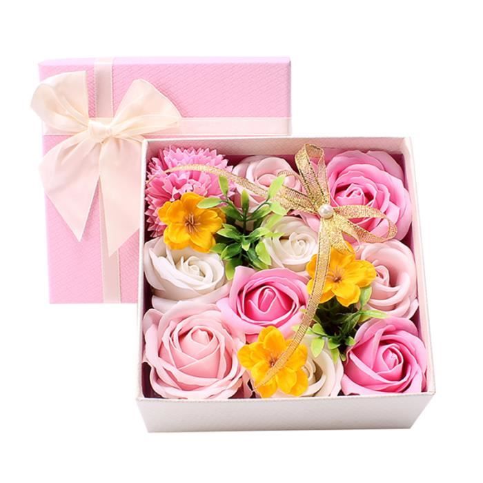 1 boîte cadeau carrée belle savon fleur rose de vacances FLEUR-PLANTE ARTIFICIELLE - FLEUR SECHEE