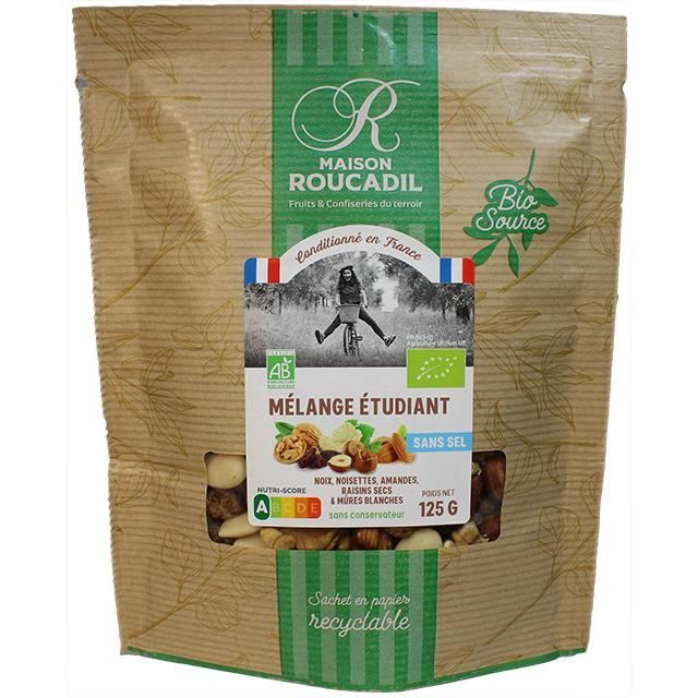 Mélange étudiant Bio - Noix, noisettes, amandes, raisins secs, mûres blanches - sachet 125 g