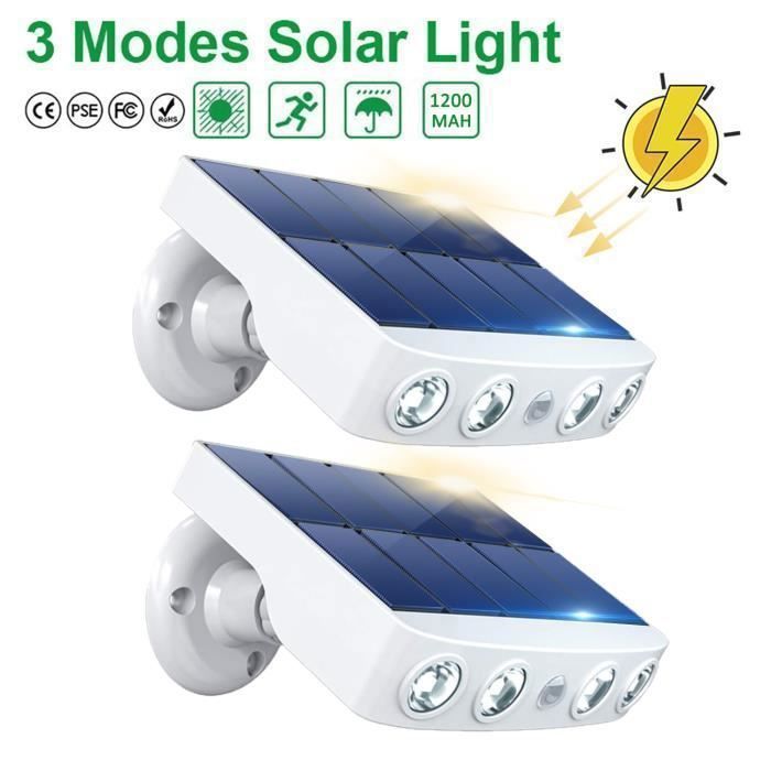Lampe Solaire Extérieur Étanche IPX65 Lumière Sécurité de Détecteur de Mouvement PIR Grand Angle 120°Pour Mur Cour Terrasse