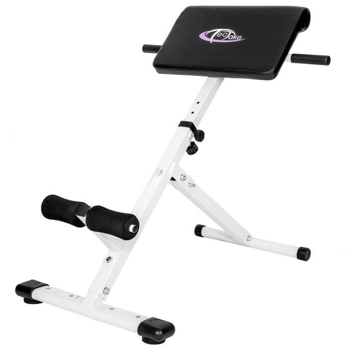 TECTAKE Appareil d’Entraînement de Musculation des Abdominaux et du Dos Pliable Réglable 91 cm x 70 cm x 86 cm Blanc Noir