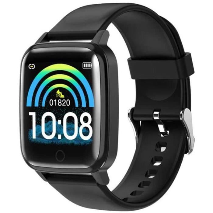 Montre Connectée Femmes Homme Montre Sport Avec Étanche Moniteur Fréquence Cardio Fitness Tracker d'Activité pour iOS Android-Noir
