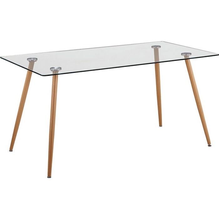 Table à manger table de repas en verre et pieds métal coloris chêne cambrian - longueur 140 x profondeur 80 cm Table à manger table de repas en verre et pieds métal coloris chêne cambrian - longueur 140 x profondeur 80 cm