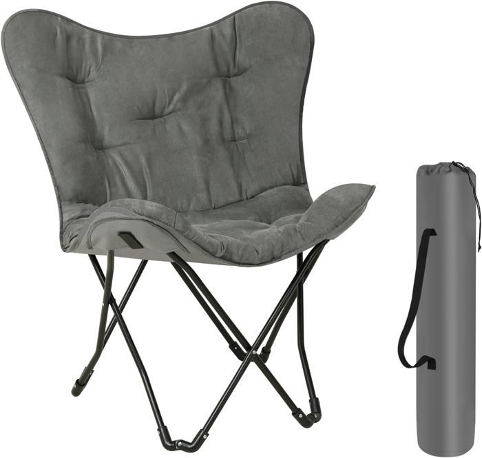RILOOP Chaise De Camping Pliante, Portable, Rembourrée, Robuste, Avec Soucoupe, Siège Lunaire, Avec Sac De Transport, Chaise Pliable Pour Intérieur Et Extérieur, Pour Camping, Randonnée, Voyages