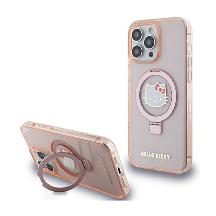 Hello Kitty Ring Stand Glitter Electrop Logo MagSafe Coque iPhone 15 Pro Max